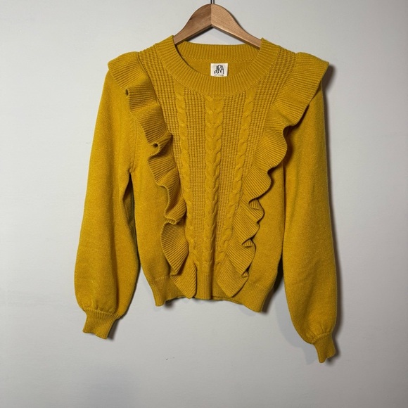 dRA Los Angeles Yellow Ruffled Sweater, Size S - Picture 3 of 10
